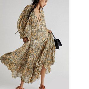 Free People Feeling Groovy Floral Print Long Sleeve Maxi Dress Size X-Large